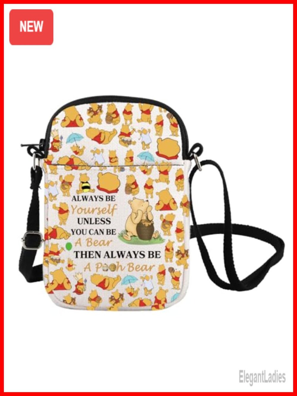 Polyester Crossbody Bag Cartoon Bear Character Messenger Shoulder Bag